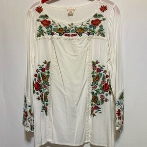 SUNDANCE BEAUTIFUL EMBROIDERED LONG SLEEVE BLOUSE
